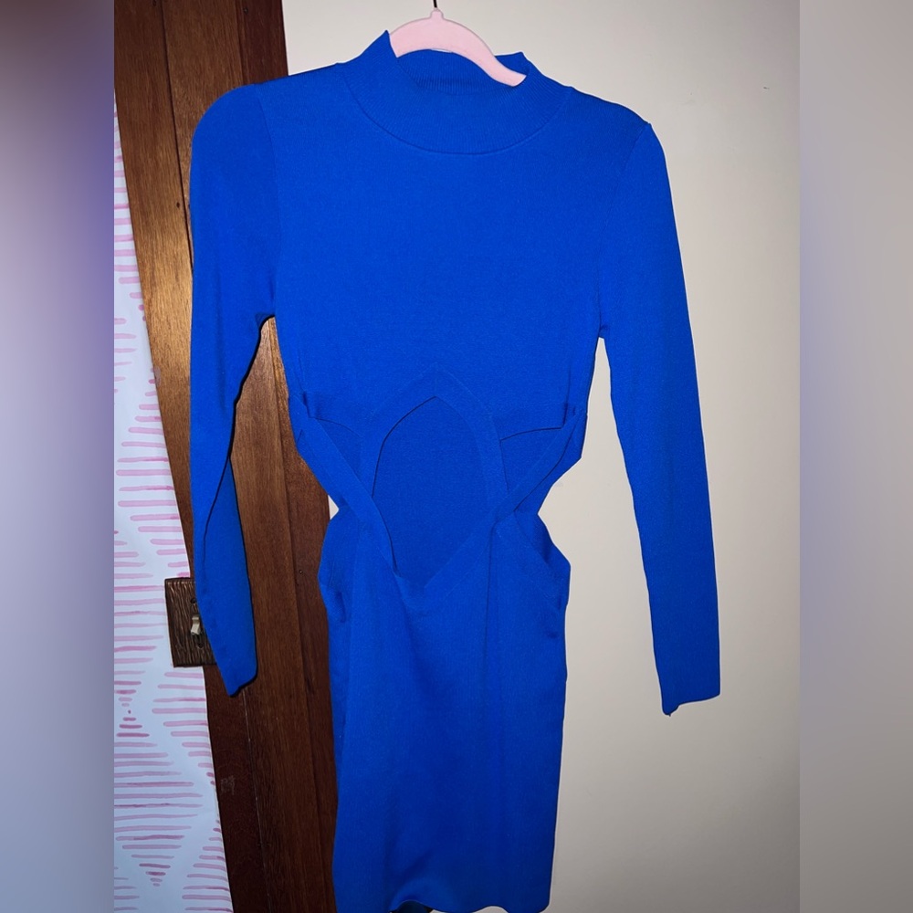 Zara Royal Blue Long Sleeve Cutout Bodycon Dress